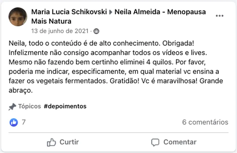 Depoimento de aluna na comunidade